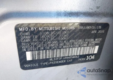 2017 Mitsubishi Mirage G4 Es from USA, damaged, VIN ML32F3FJ2HH004642
